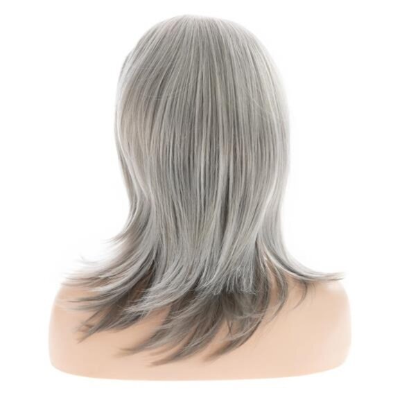 Long Natural Wig with Bangs Synthetic Gray - Picture 6 of 7
